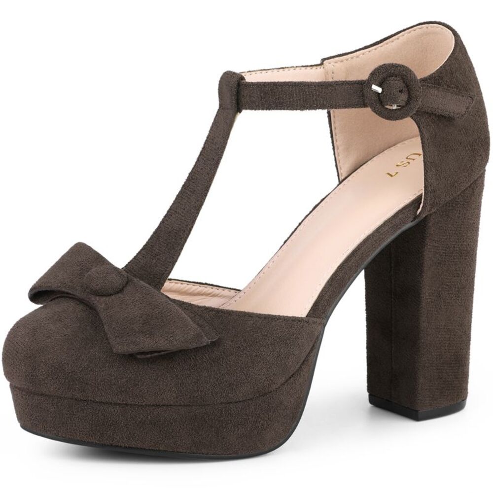 Mary Janes Platform Pumps Halloween Costumes Chunky Heels Shoes Deep Brown